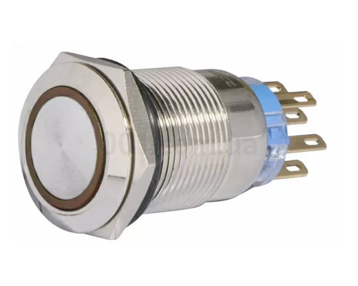 Кнопка металлическая с подсветкой и фиксацией (2НО+2НЗ) 220В желтая TYJ19-372, АСКО-УКРЕМ 98_78.jpg - фото 1
