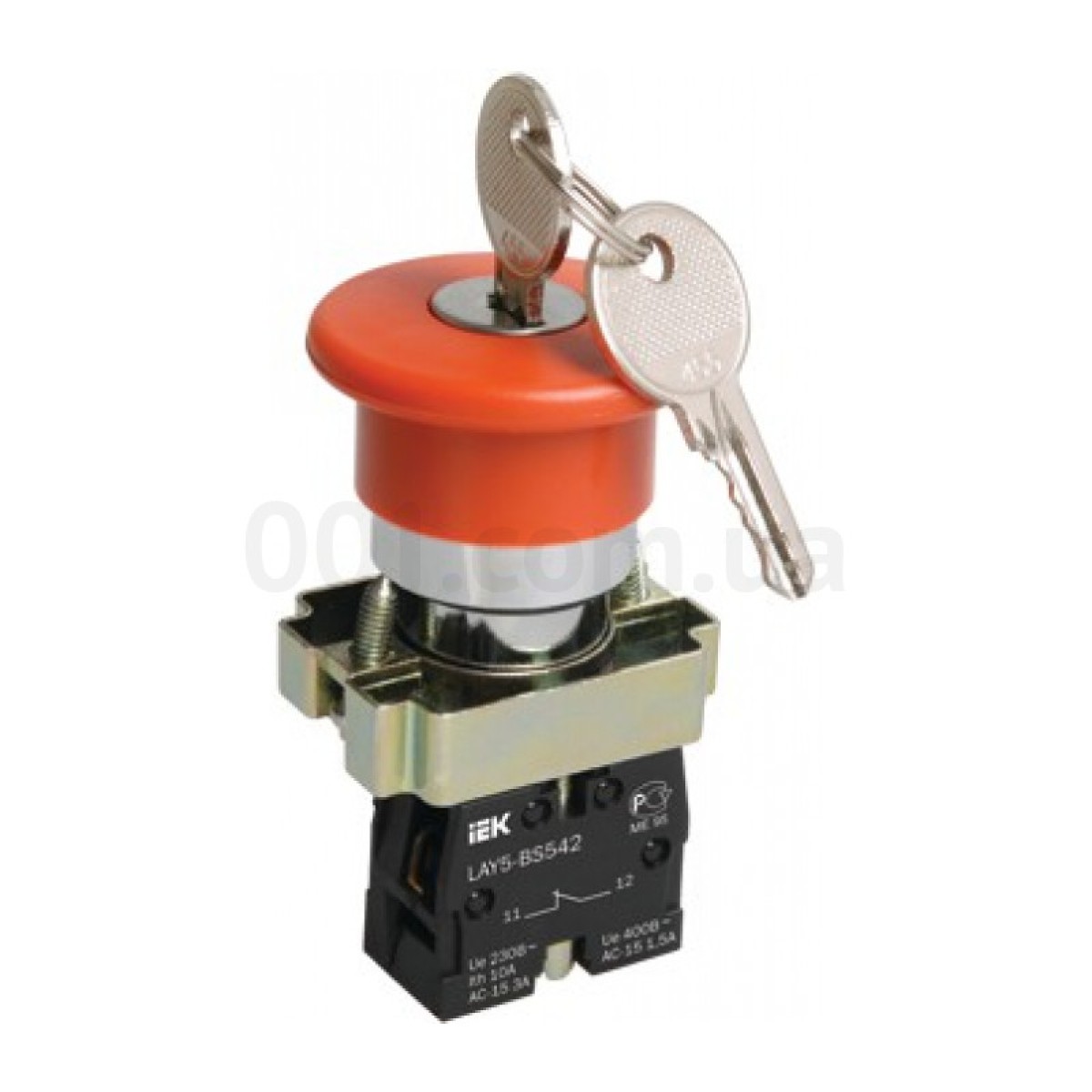 Кнопка керування LAY5-BS142 "грибок" з ключем d22 мм червона 240В 1з+1р, IEK 98_98.jpg - фото 1