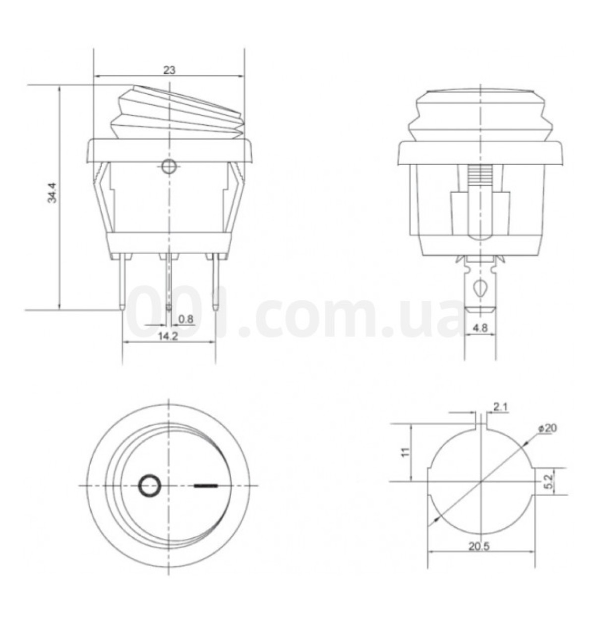 Перемикач KCD1-5-101WN BL/B чорний з круглою синьою клавішою з підсвічуванням IP65, АСКО-УКРЕМ 98_102.jpg - фото 2