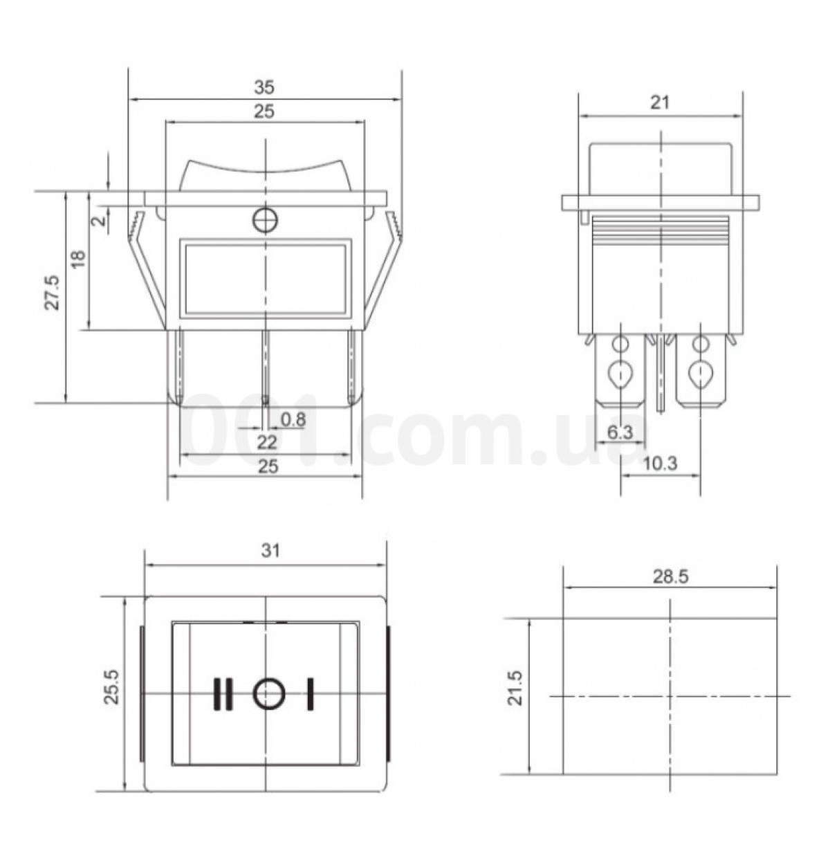 Перемикач KCD2-203 B/B 2-полюсний на 3 положення чорний з чорною клавішою, АСКО-УКРЕМ 98_101.jpg - фото 2