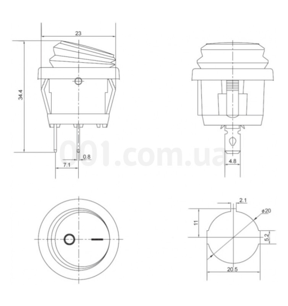 Переключатель KCD1-5-101 Grey/Grey серый с круглой серой клавишей, АСКО-УКРЕМ 98_104.jpg - фото 2