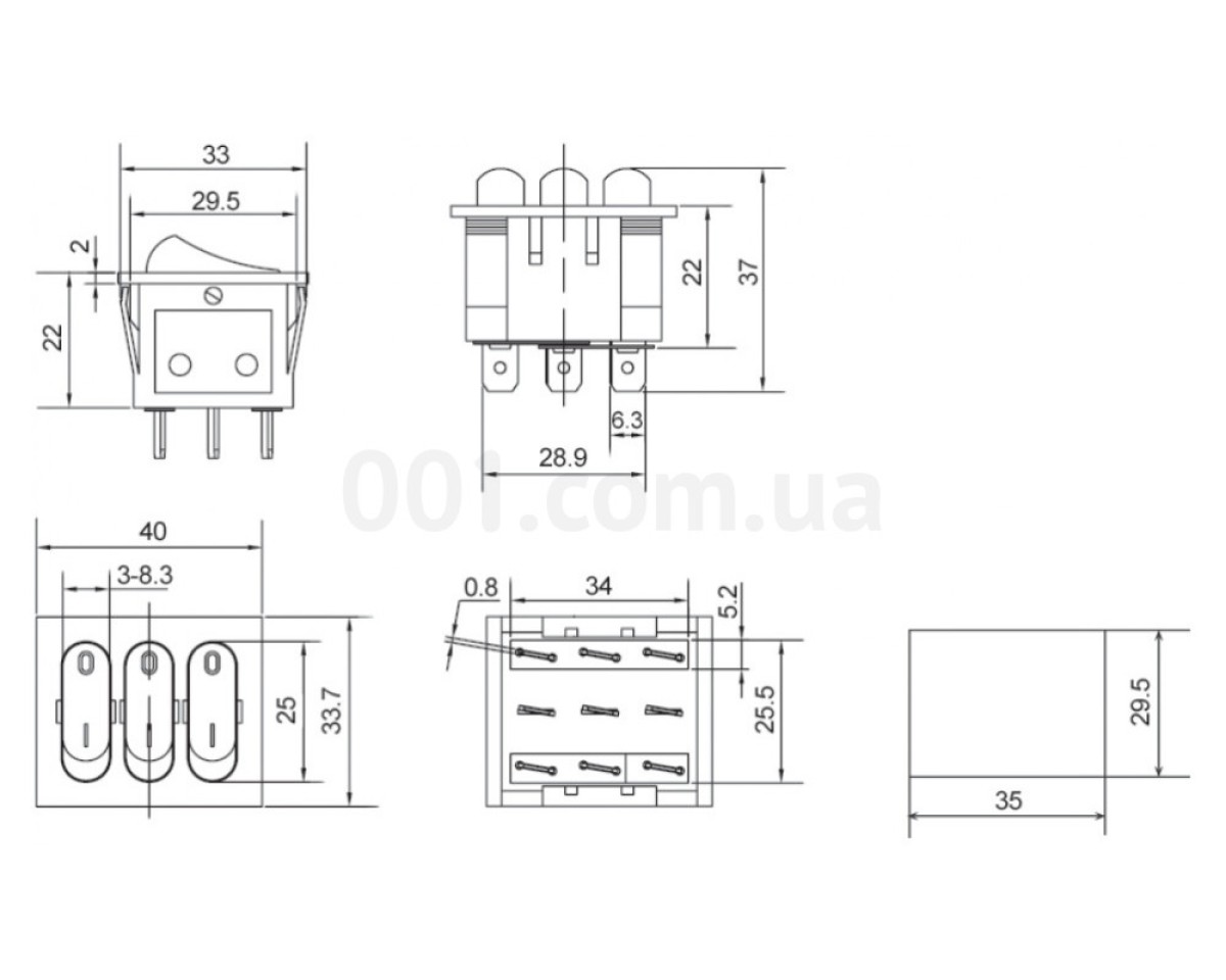 Перемикач KCD2-3101 B/B чорний з 3 овальними чорними клавішами, АСКО-УКРЕМ 98_78.jpg - фото 3