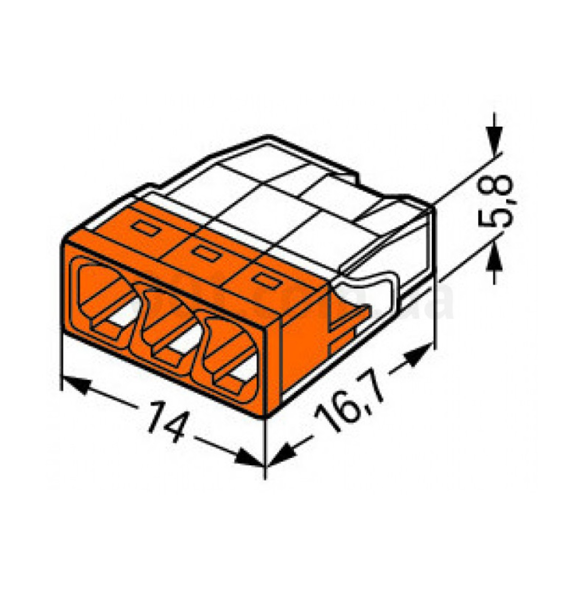 Клемма COMPACT PUSH WIRE 3-проводная 0,5-2,5 мм² прозрачная/оранжевая с пастой, WAGO (Германия) 98_99.jpg - фото 2