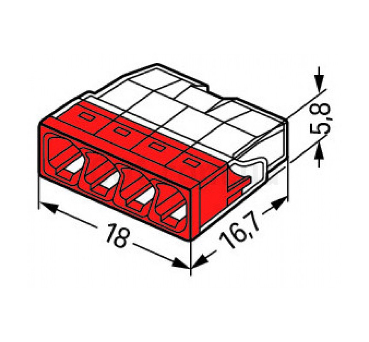 Клемма COMPACT PUSH WIRE 4-проводная 0,5-2,5 мм² прозрачная/красная без пасты, WAGO (Германия) 98_91.jpg - фото 3