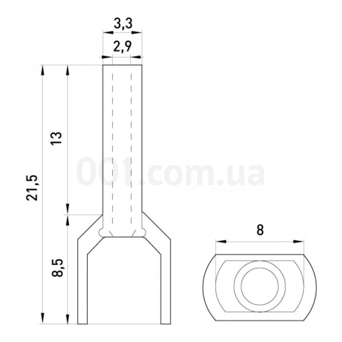 Накінечник втулковий ізольований на 2 проводи 2×2.5 мм² сірий (упаковка 100 шт.) e.terminal.stand.te.2.2.5.grey, E.NEXT 98_98.jpg - фото 2