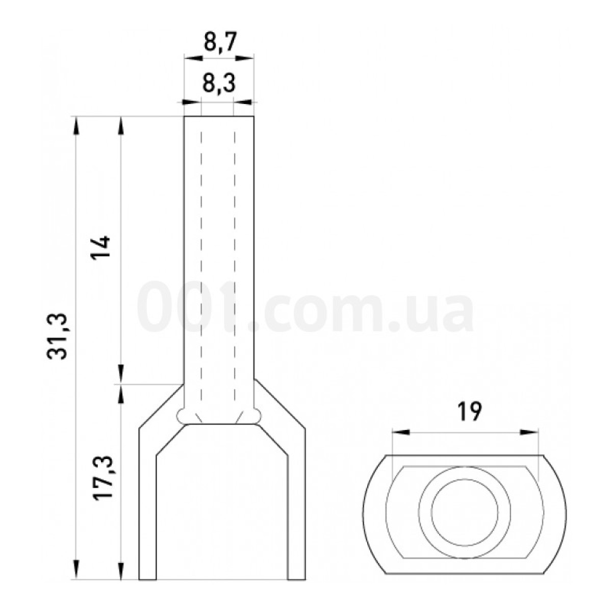 Наконечник втулочный изолированный на 2 провода 2×16 мм² серый (упаковка 100 шт.) e.terminal.stand.te.2.16.grey, E.NEXT 98_98.jpg - фото 2