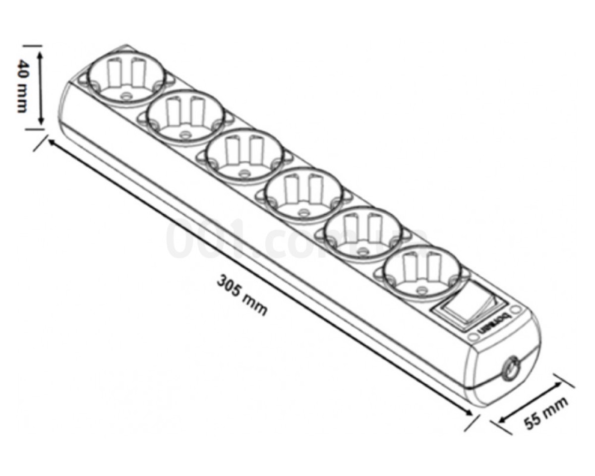 Колодка на 6 гнезд с заземлением и выключателем BR-1566-0, Borsan (Турция) 98_78.jpg - фото 2