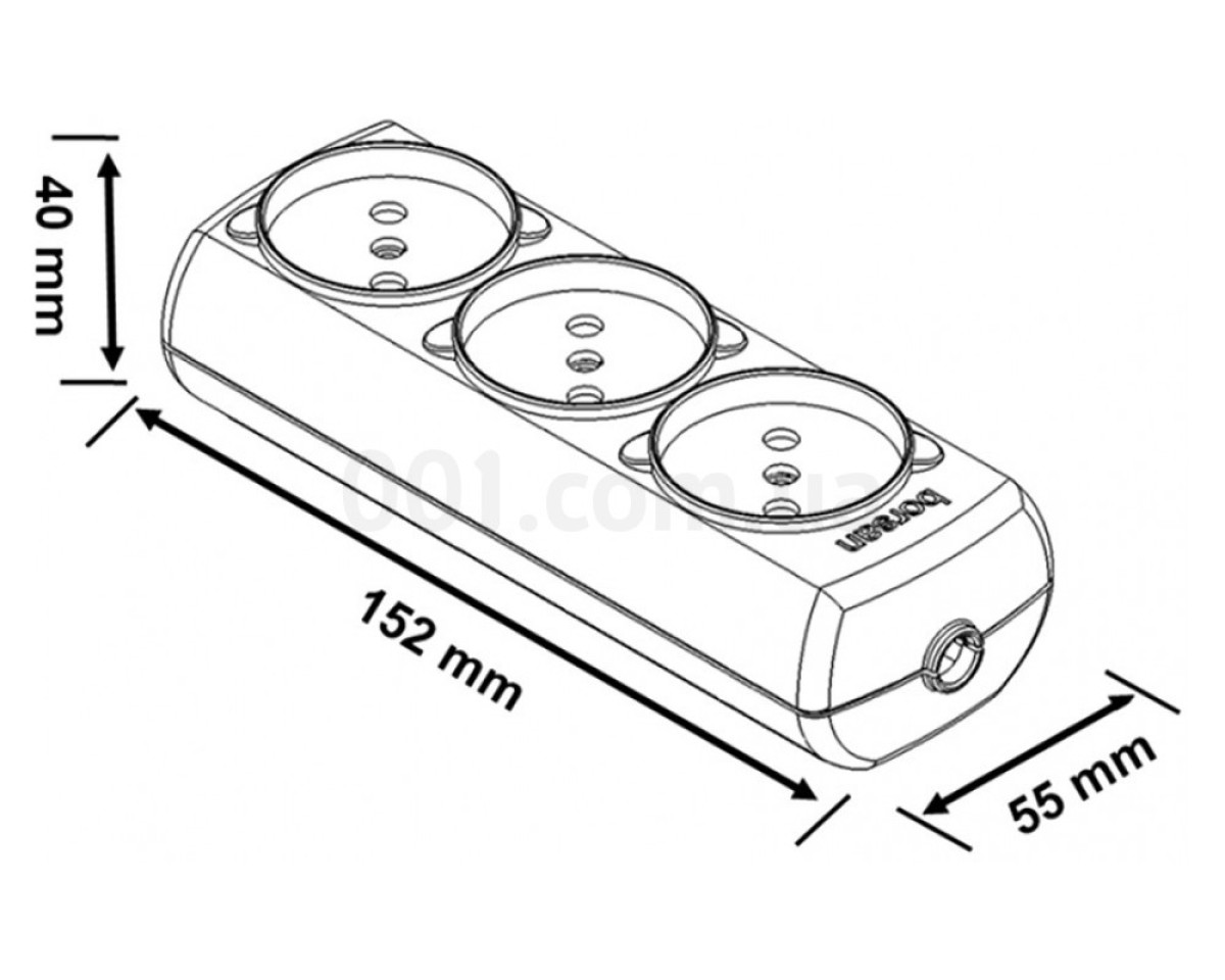 Колодка на 3 гнізда з заземленням і вимикачем BR-1563-0, Borsan (Туреччина) 98_78.jpg - фото 2