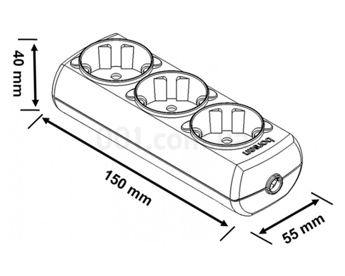 Колодка на 3 гнізда з заземленням BR-1553-0, Borsan (Туреччина) 98_78.jpg - фото 2