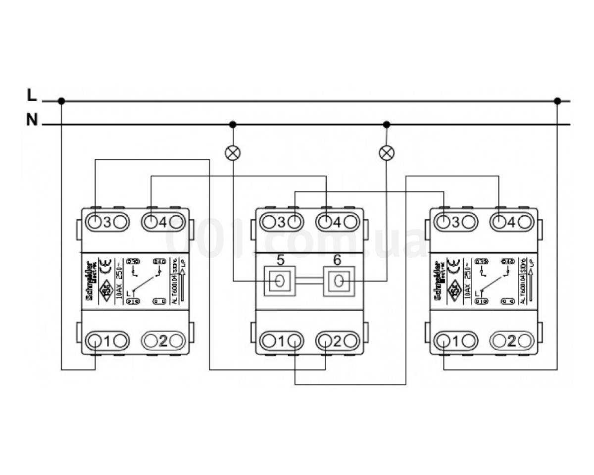 Выключатель 2-клавишный проходной (переключатель) белый EPH0600121 серия Asfora, Schneider Electric 98_78.jpg - фото 2