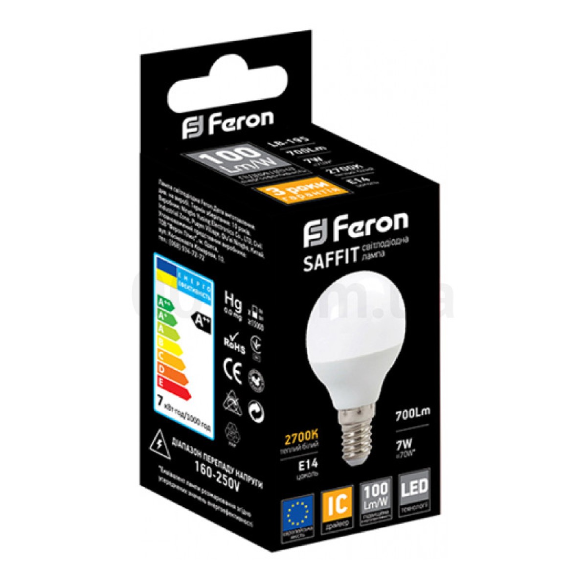 Світлодіодна лампа LB-195 P45 (куля) 7Вт 4000K E14, Feron 98_98.jpg - фото 2