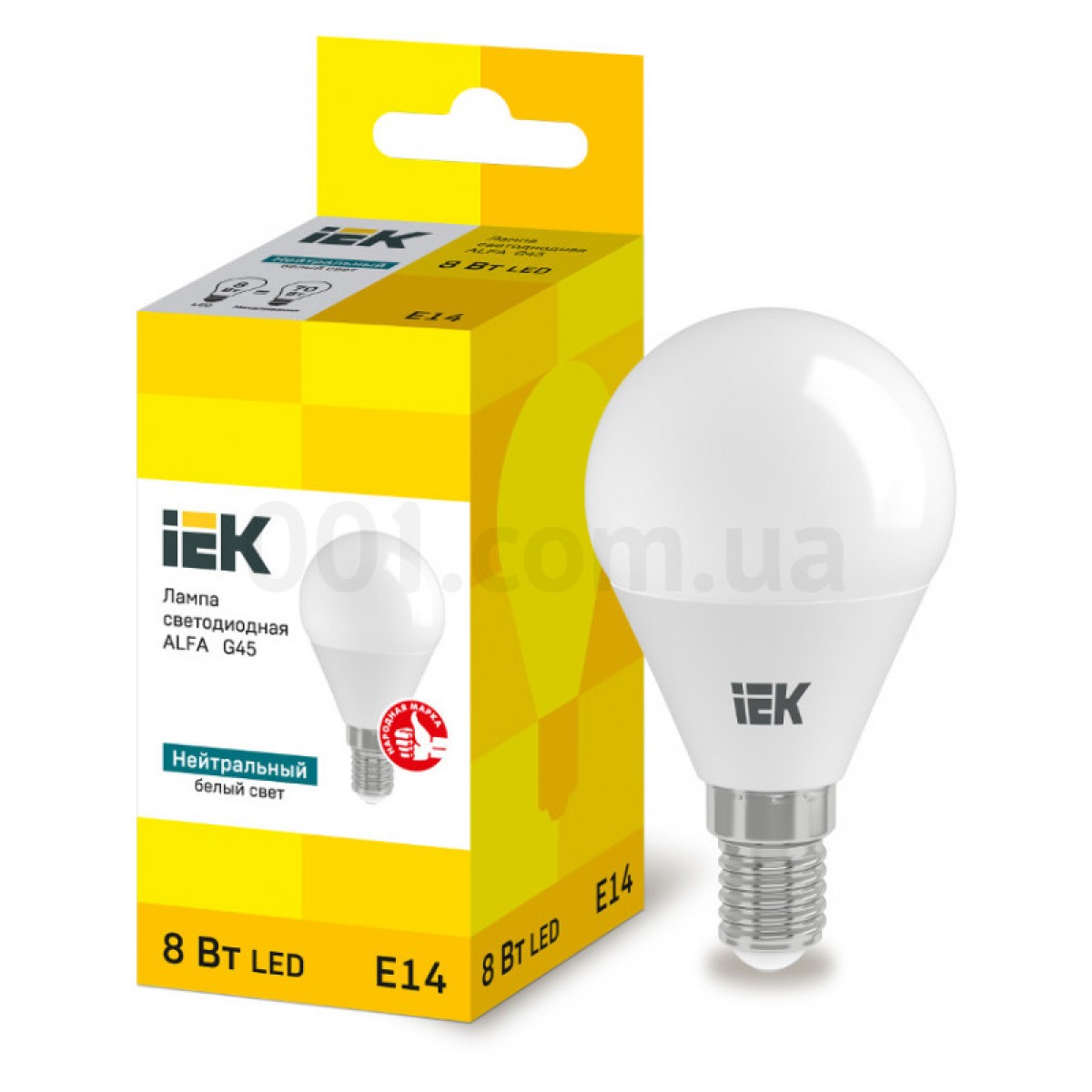 Светодиодная лампа LED ALFA G45 (шар) 8 Вт 230В 4000К E14, IEK 256_256.jpg