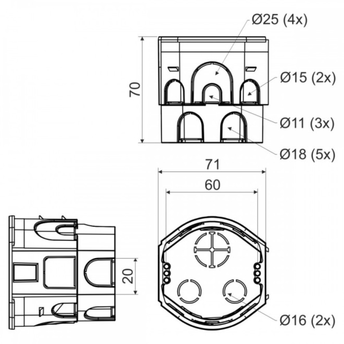 Коробка приборная углублена в жесткие стены; соединяются между собой; ПВХ; Ø73х70мм 98_98.jpg - фото 2