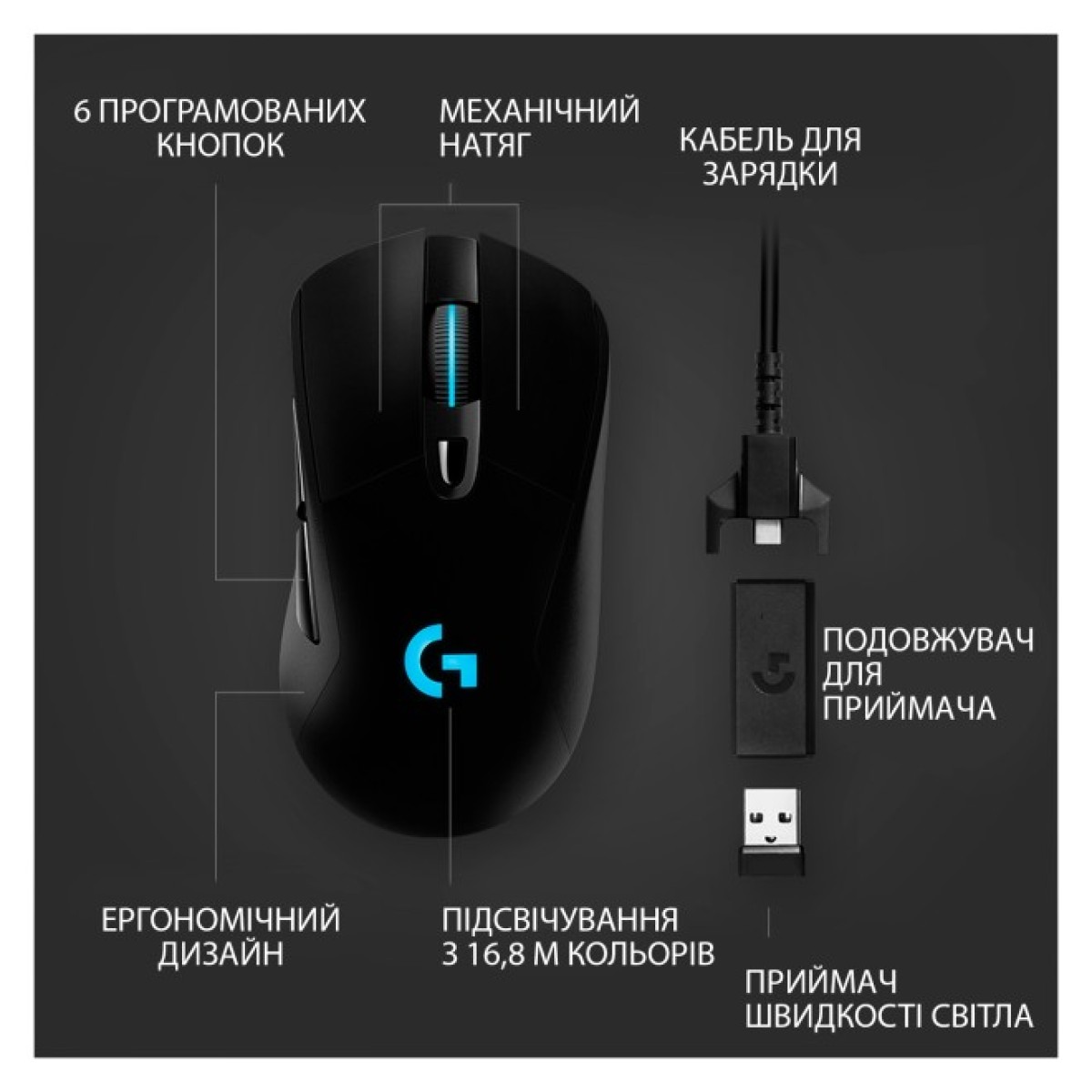 Мишка Logitech G703 Lightspeed HERO 16K Sensor Black (910-005640) 98_98.jpg - фото 6