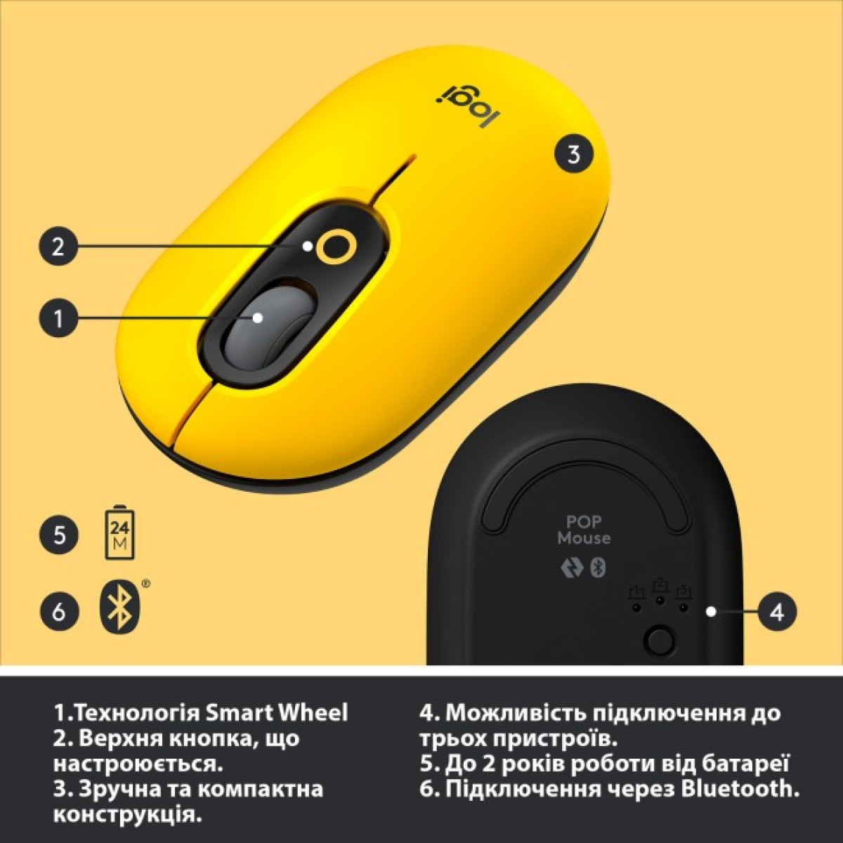 Мышка Logitech POP Mouse Bluetooth Blast Yellow (910-006546) 98_98.jpg - фото 4