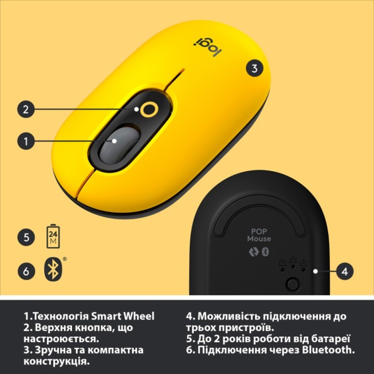 Мишка Logitech POP Mouse Bluetooth Blast Yellow (910-006546) 98_98.jpg - фото 4