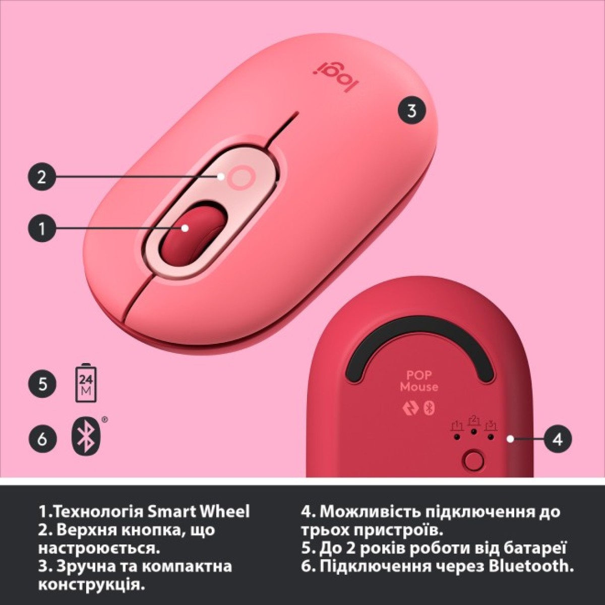 Мышка Logitech POP Mouse Bluetooth Heartbreaker Rose (910-006548) 98_98.jpg - фото 3