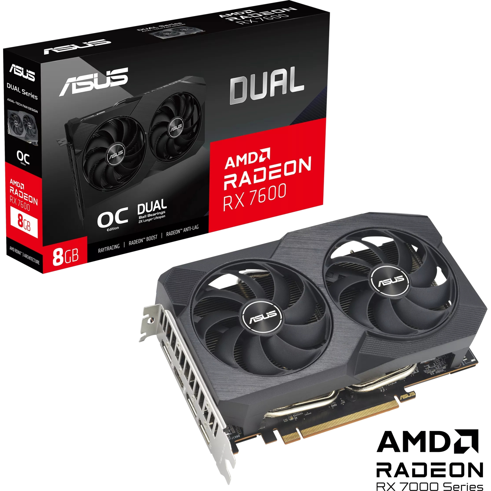 DUAL-RX7600-O8G-V2 - Видеокарта ASUS Radeon RX 7600 8Gb DUAL OC  (DUAL-RX7600-O8G-V2) купить в Киеве, Днепре по лучшей цене! EServer