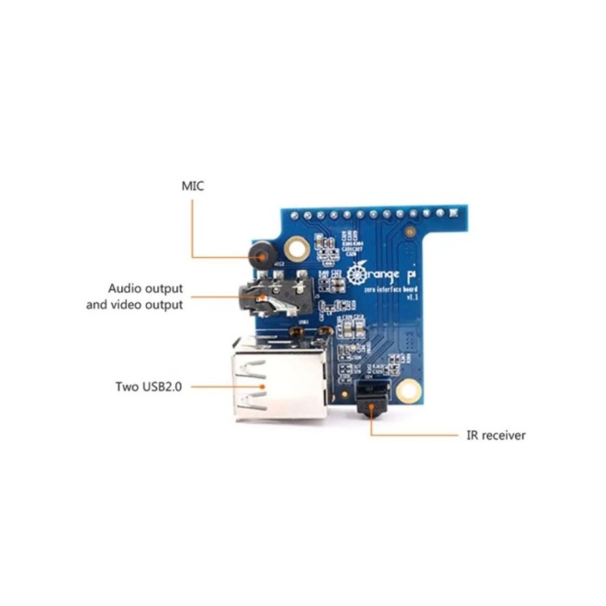 Плата интерфейсная для Orange Pi Zero 2xUSB mic audio in/out (RD013) 98_98.jpg - фото 3