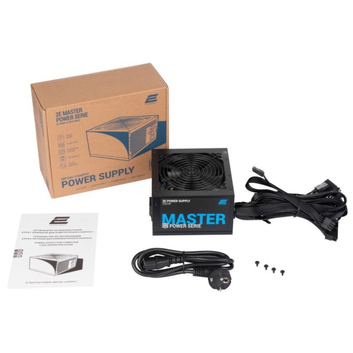 Блок живлення 2E MASTER POWER (550W), >80, 80+ White, 120mm, 1xMB 24pin(20+4), 1xCPU 8pin(4+4), 3xMolex, 5xSATA, (2E-MP550-120APFC) 98_98.jpg - фото 2