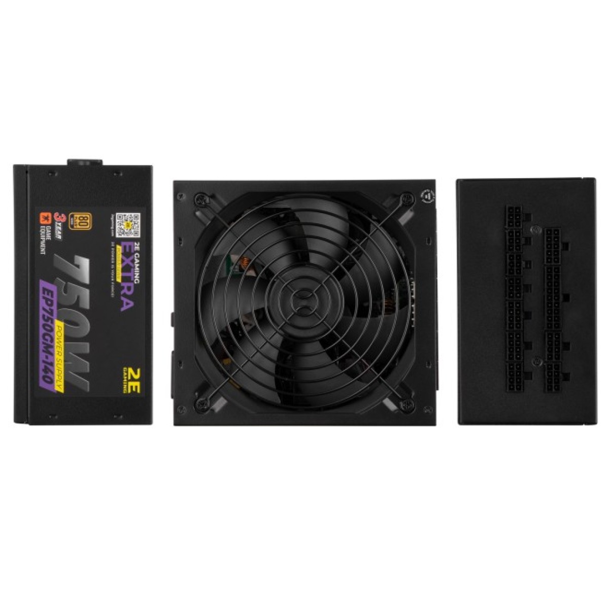 Блок живлення 2E GAMING EXTRA POWER (750W), >90, 80+ Gold, 140mm, 1xMB 24pin(20+4), 1xCPU 8pin(4+4), 4xMolex, 6x (2E-EP750GM-140) 98_98.jpg - фото 2