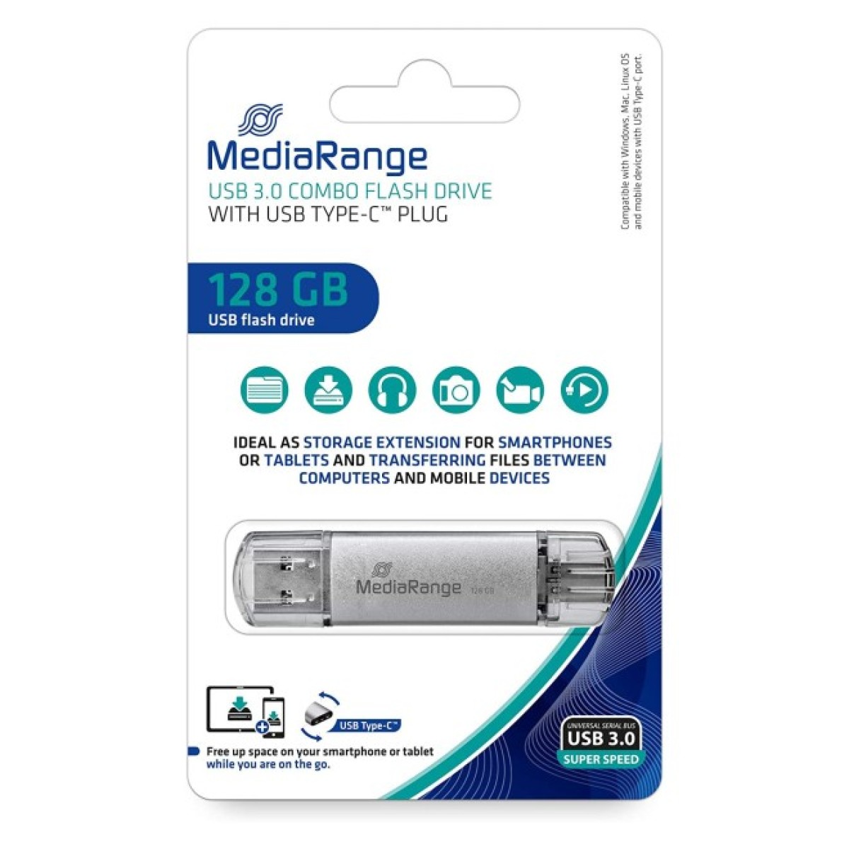 USB флеш накопичувач Mediarange 128GB Silver USB 3.0 / Type-C (MR938) 98_98.jpg - фото 3