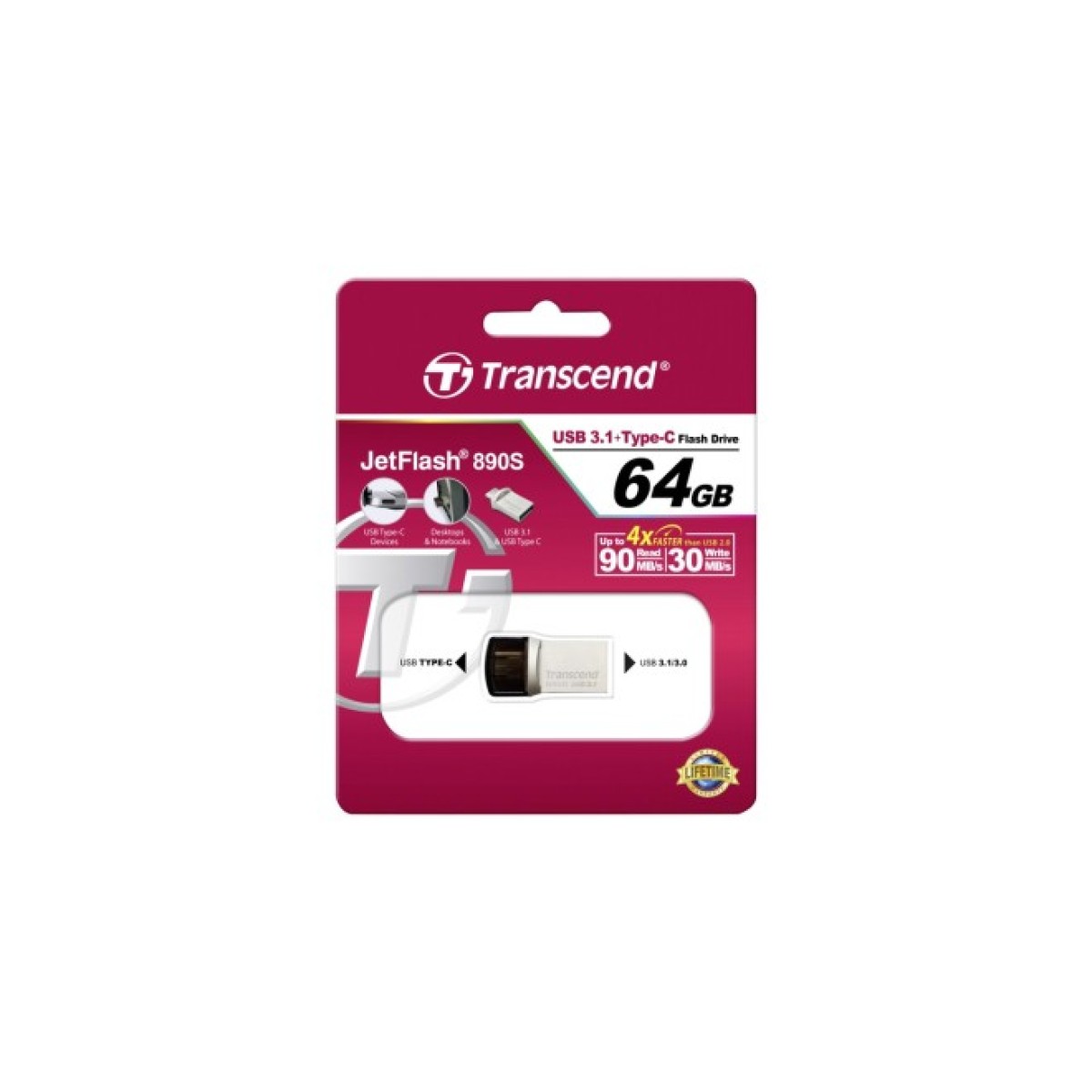 USB флеш накопитель Transcend 64GB JetFlash 890S USB 3.1 (TS64GJF890S) 98_98.jpg - фото 3