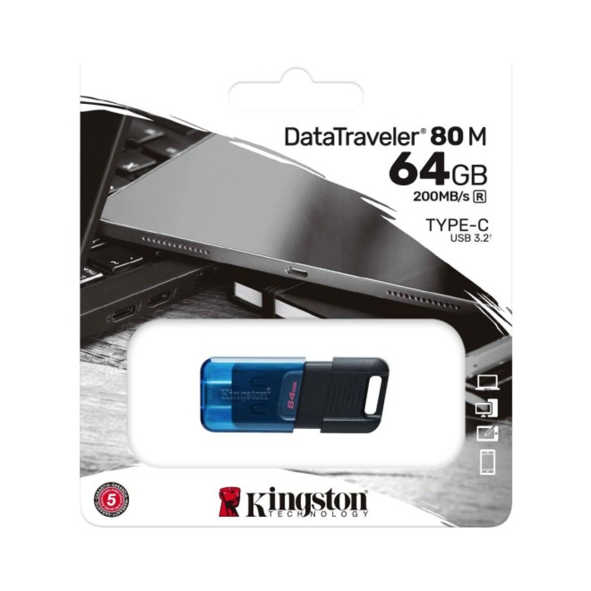 USB флеш накопитель Kingston 64GB DataTraveler 80 M USB-C 3.2 Blue/Black (DT80M/64GB) 98_98.jpg - фото 3
