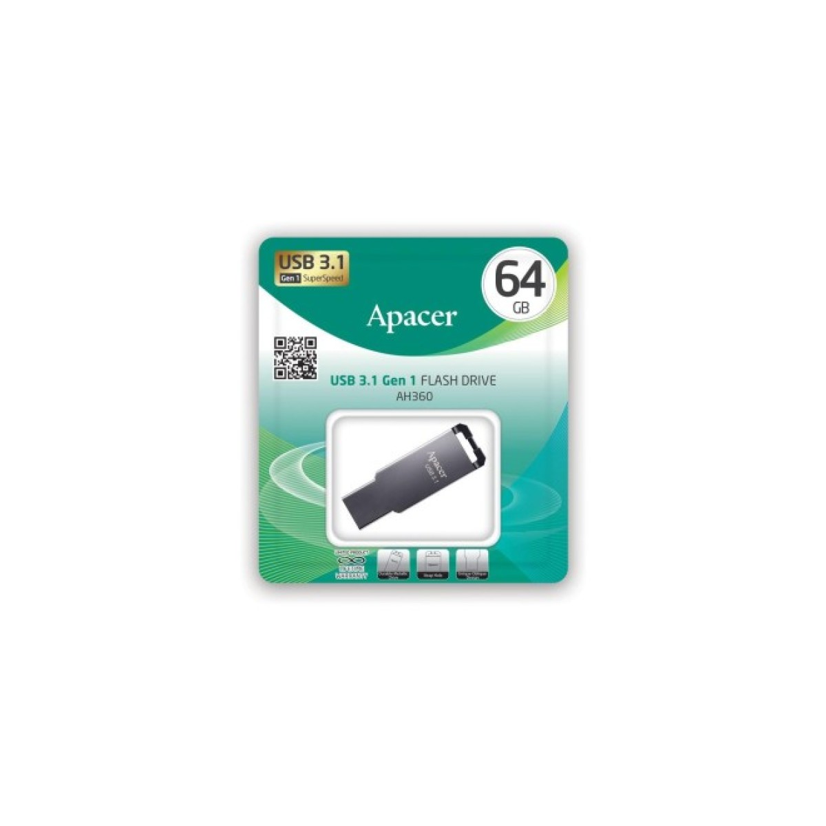 USB флеш накопичувач Apacer 64GB AH360 Ashy USB 3.1 Gen1 (AP64GAH360A-1) 98_98.jpg - фото 2