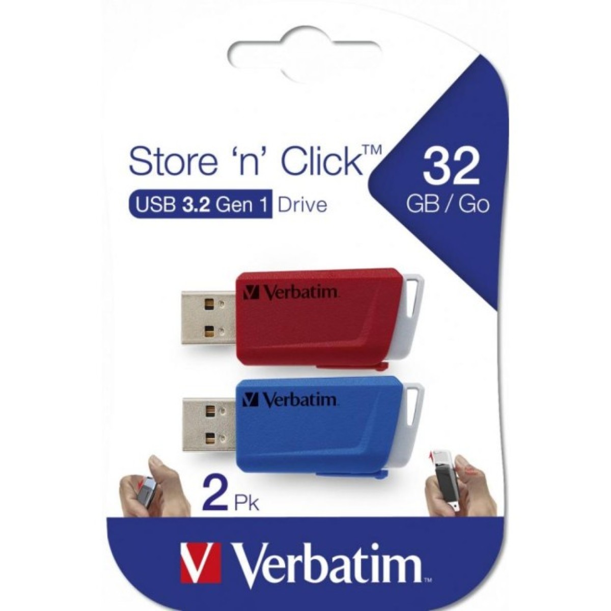 USB флеш накопитель Verbatim 2x32GB Store 'n' Click Red/Blue USB 3.2 (49308) 98_98.jpg - фото 6