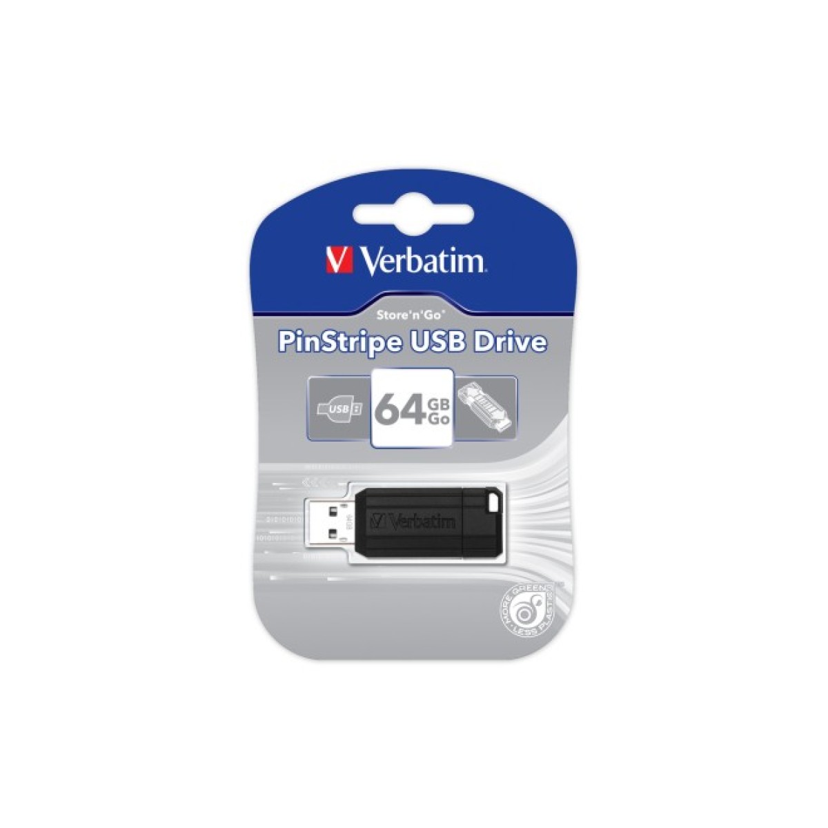 49065  Verbatim USB Stick, PinStripe, 64GB, USB 2.0, Black