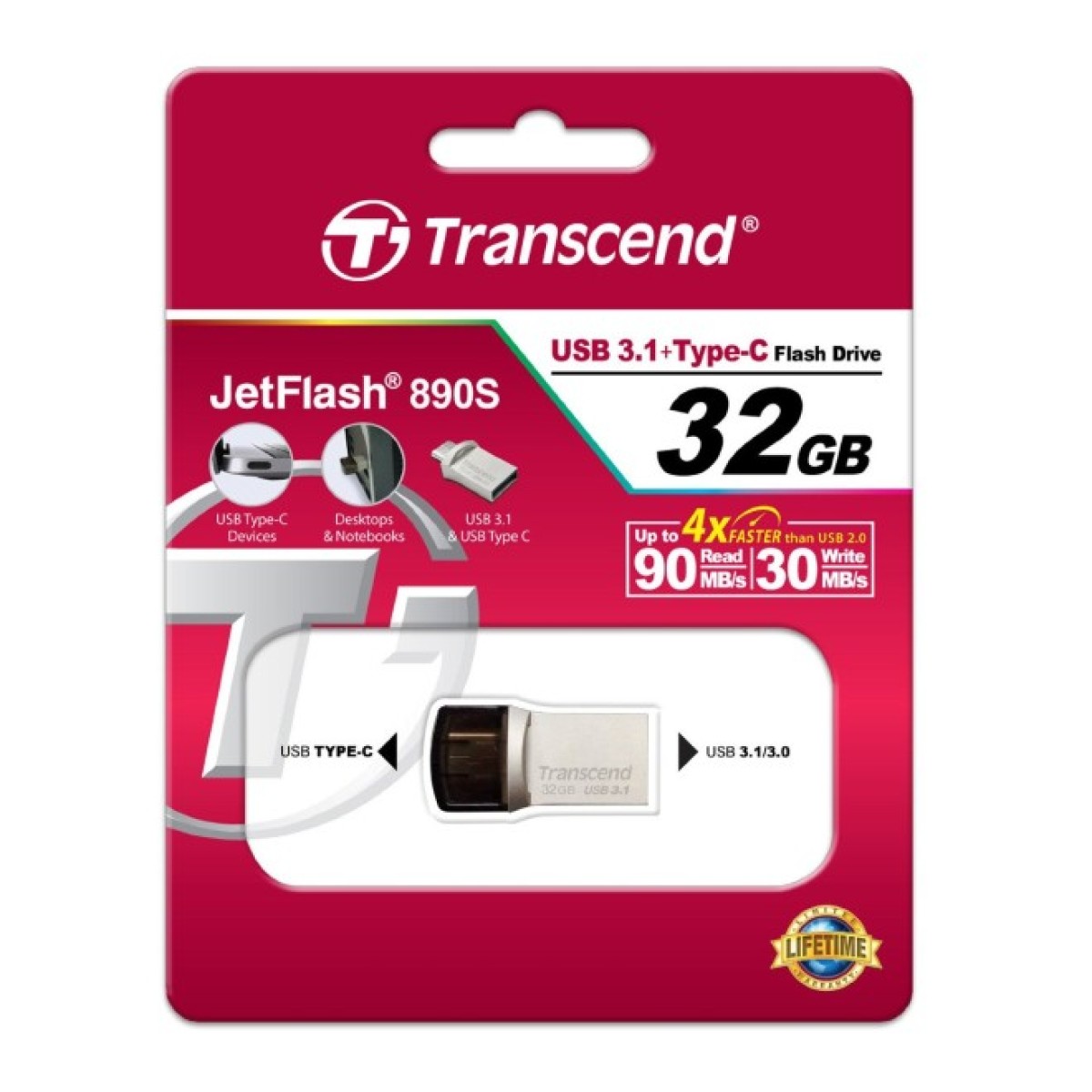 USB флеш накопитель Transcend 32GB JetFlash 890S Silver USB 3.1 (TS32GJF890S) 98_98.jpg - фото 3