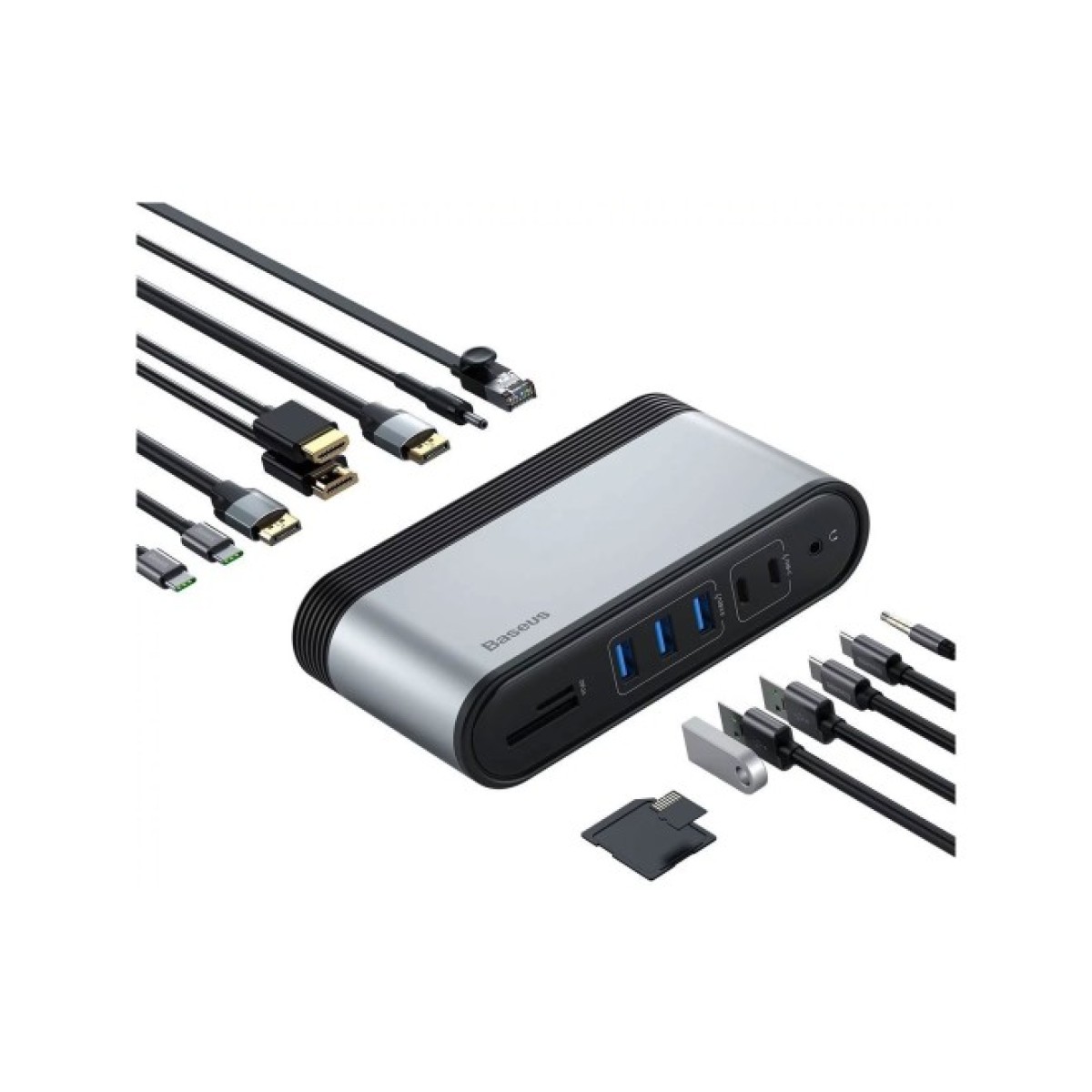 Концентратор Baseus USB3.2 Type-C to 2xHDMI/2xDP/2xUSB-C/3xUSB/RJ45/SD/TRRS 3.5mm/PD 100W + PA 16 in 1 (CAHUB-HG0G) 98_98.jpg - фото 3