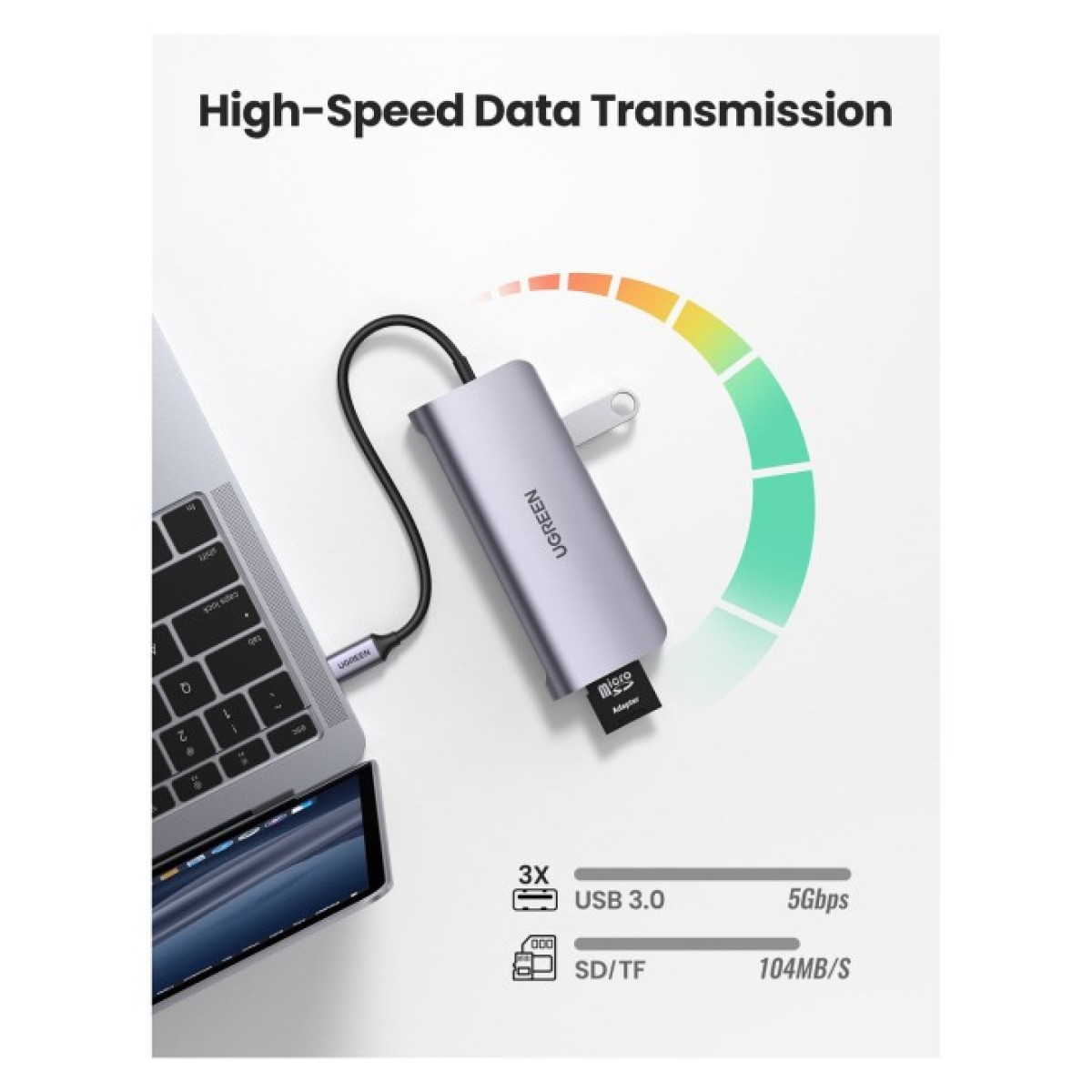 Концентратор Ugreen USB3.0 Type-C to USB 3.0x3/HDMI/VGA/RJ45/SDTF/PD CM179 gray (40873) 98_98.jpg - фото 2