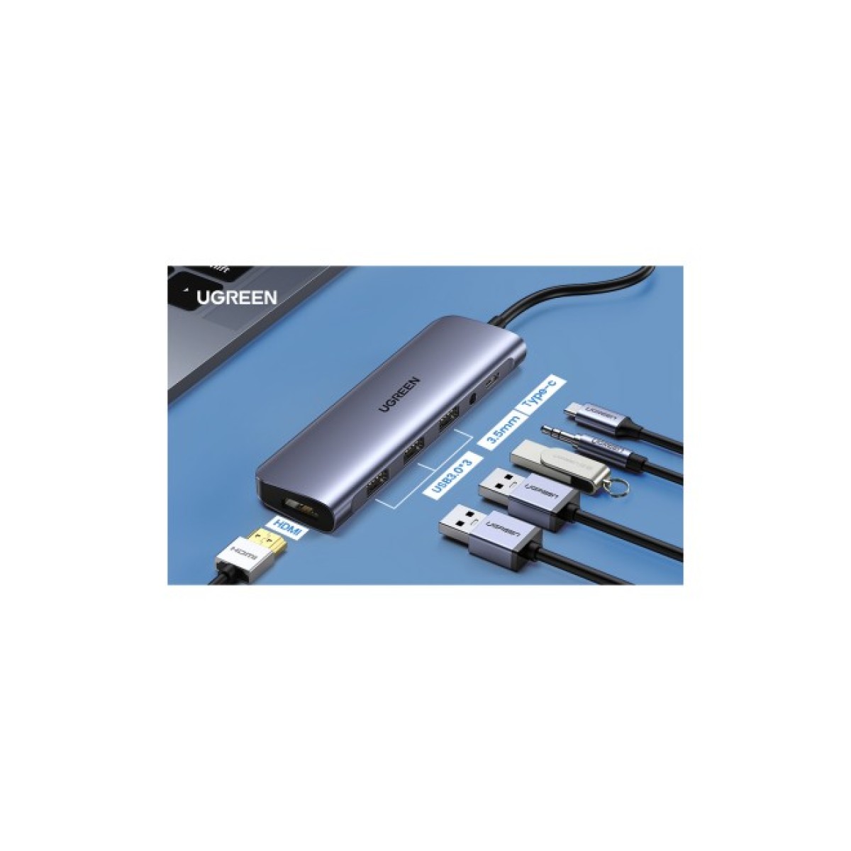 Концентратор Ugreen USB3.0 Type-C to USB 3.0x3/HDMI/jack 3.5mm/PD CM136 (80132) 98_98.jpg - фото 3