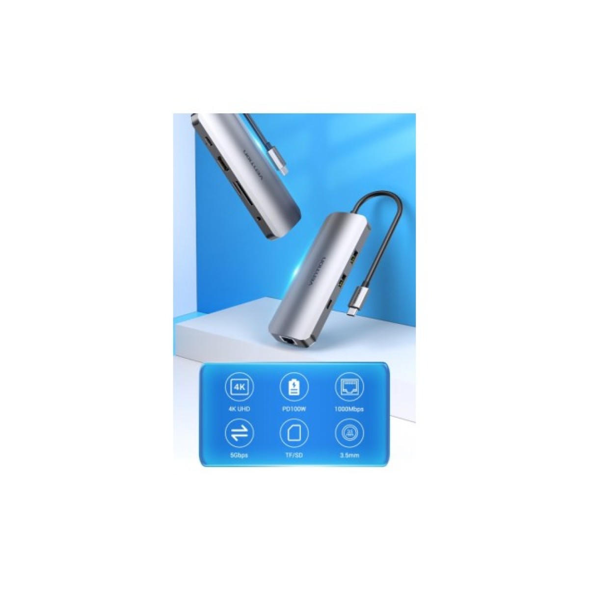 Концентратор Vention USB3.1 Type-C --> HDMI/USB 3.0x2/RJ45/USB-C/SD/TF/TRRS 3.5mm (TOMHB) 98_98.jpg - фото 2