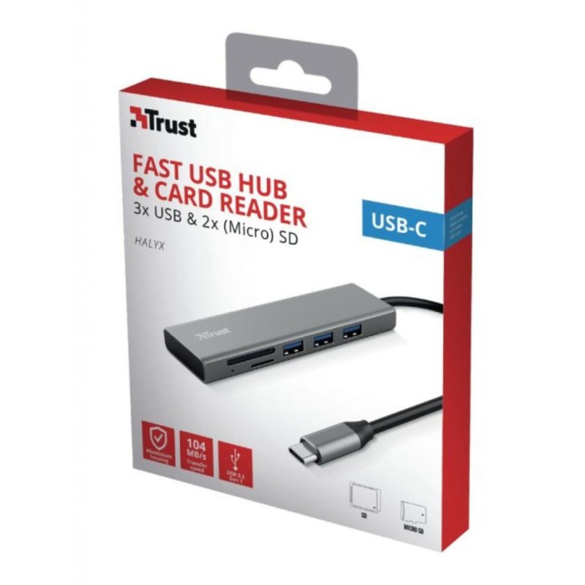 Концентратор Trust HALYX FAST 3USB+CARD READER USB-C ALUMINIUM (24191_TRUST) 98_98.jpg - фото 2