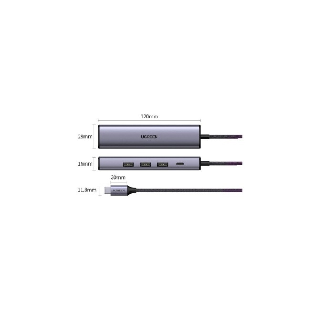 Концентратор Ugreen USB 3.0 Type-C to 3xUSB 3.0 + RJ45 1000M CM475 grey (20932) 98_98.jpg - фото 8