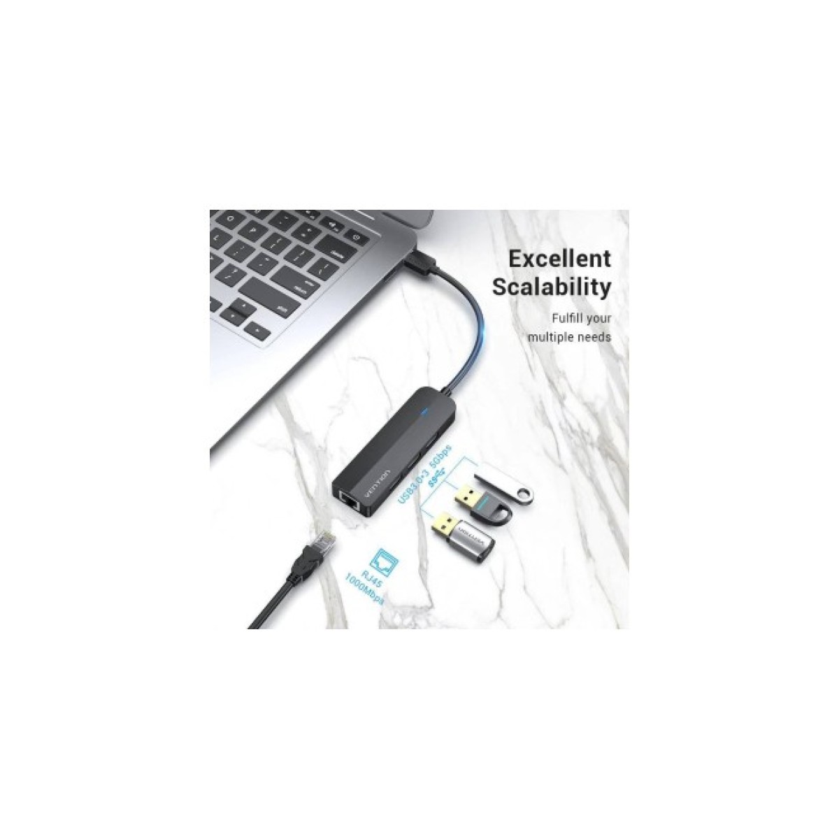 Концентратор Vention USB 3.0 to 3хUSB 3.0/RJ45 Gigabit black (CHNBB) 98_98.jpg - фото 3