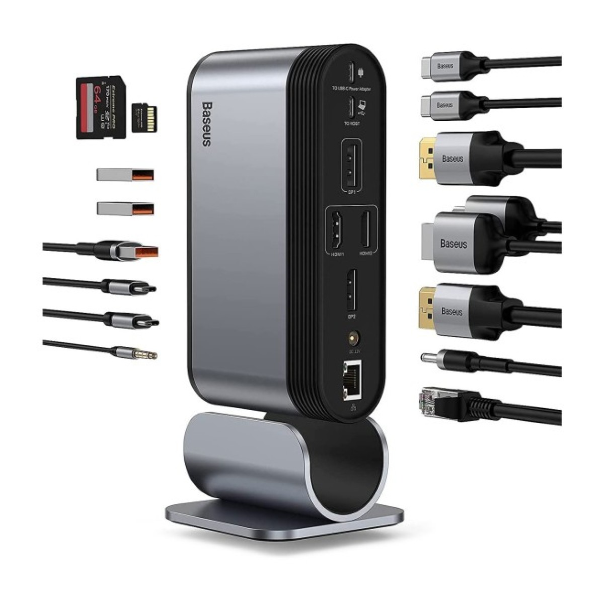 Концентратор Baseus USB3.2 Type-C to 2xHDMI/2xDP/2xUSB-C/3xUSB/RJ45/SD/TRRS 3.5mm/PD 100W + PA 16 in 1 (CAHUB-HG0G) 98_98.jpg - фото 7