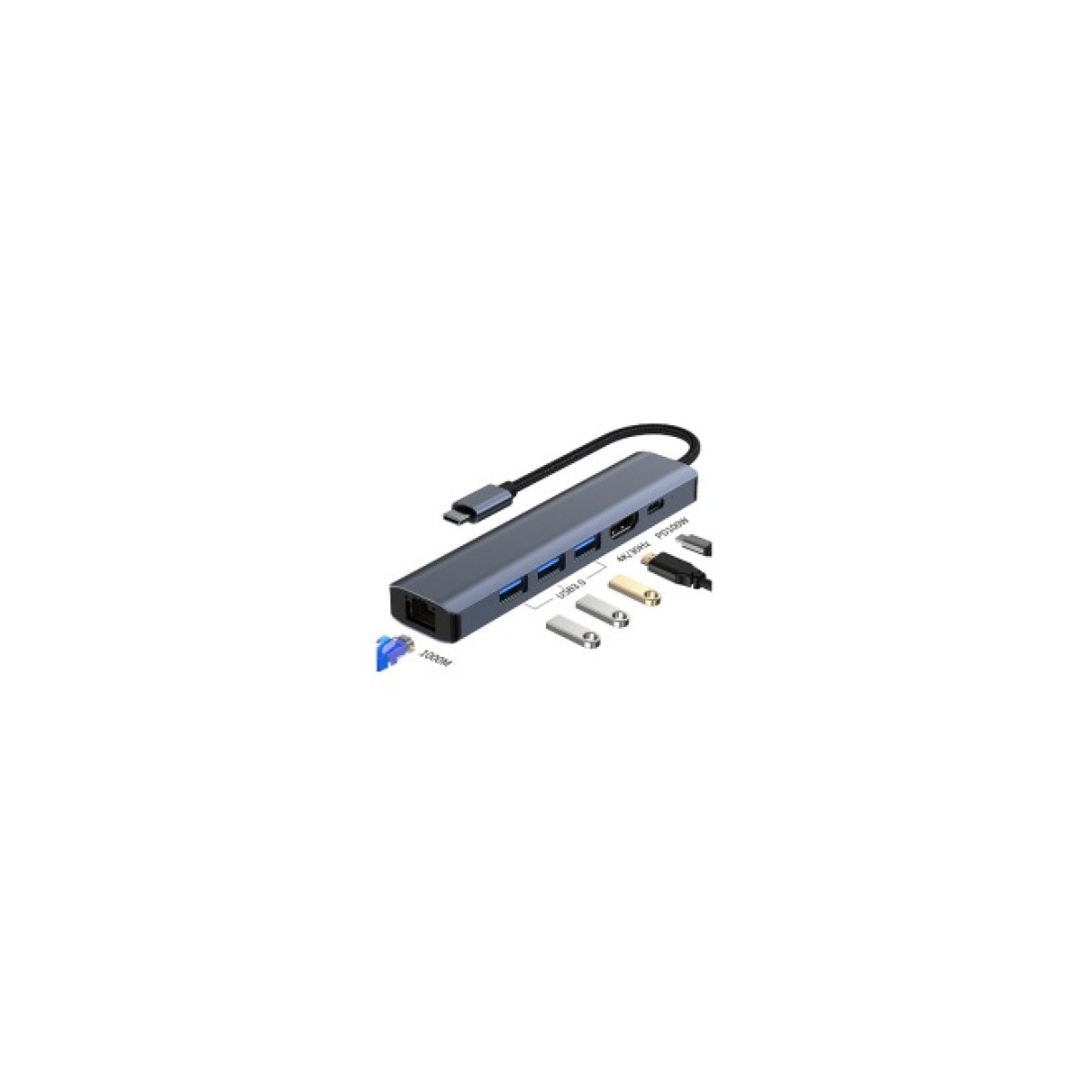 Концентратор Dynamode 7-in-1 USB-C to HDTV 4K/30Hz, 2хUSB3.0, RJ45, USB-C PD 100W, SD/MicroSD (BYL-2303) 98_98.jpg - фото 5