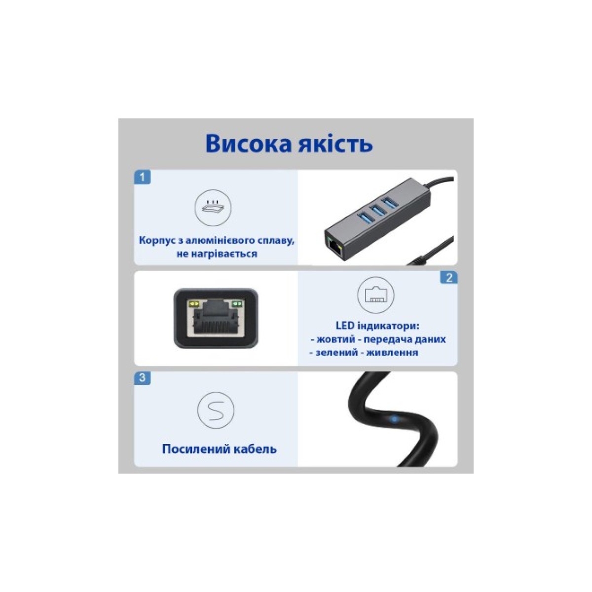 Концентратор USB 3.0 Type-C/Type-A to RJ45 Gigabit Lan, 3*USB 3.0, cable 13 cm Dynamode (DM-AD-GLAN-U3) 98_98.jpg - фото 2