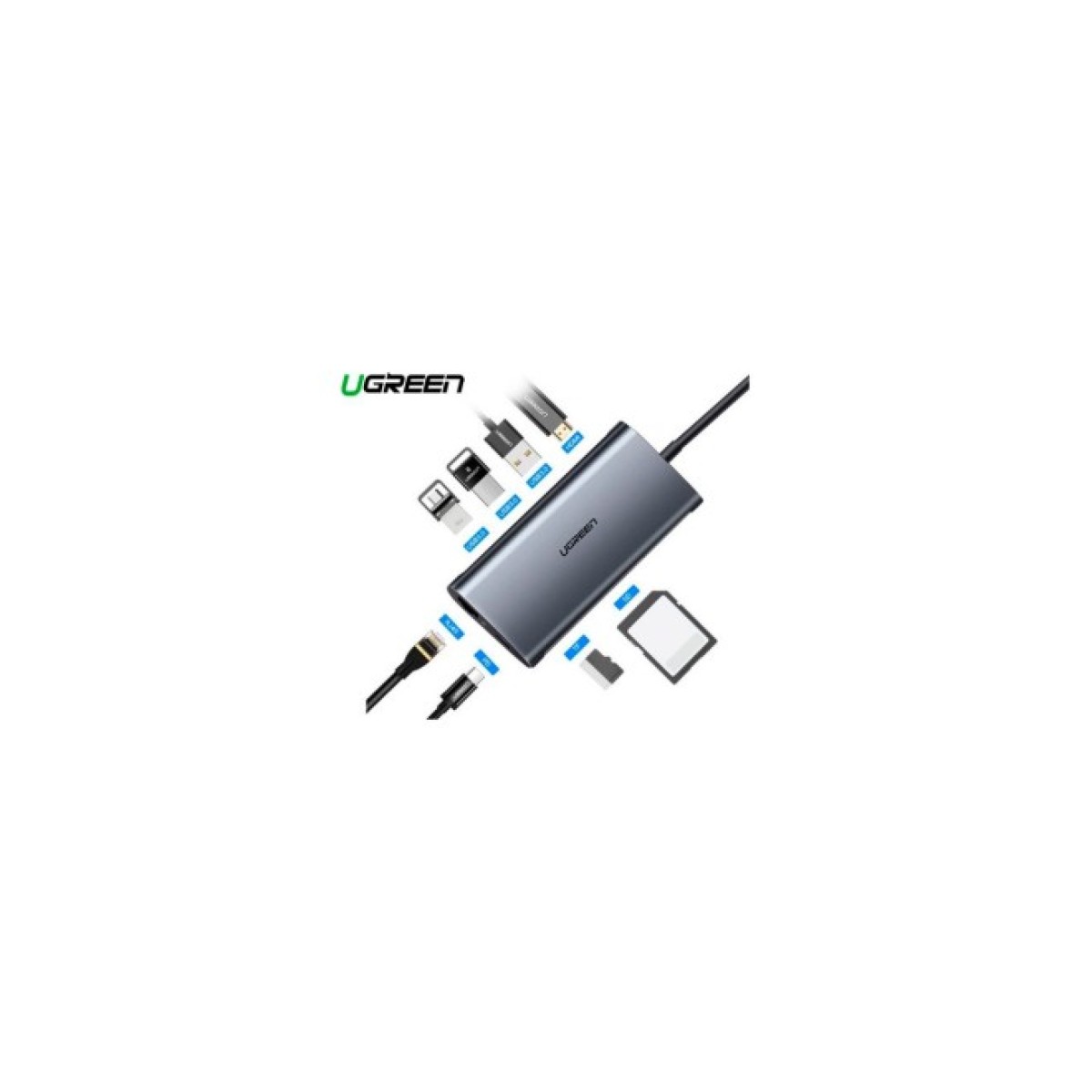 Концентратор Ugreen USB3.0 Type-C to USB 3.0x3/HDMI/RJ45/SDTF/PD CM121 (50538) 98_98.jpg - фото 5