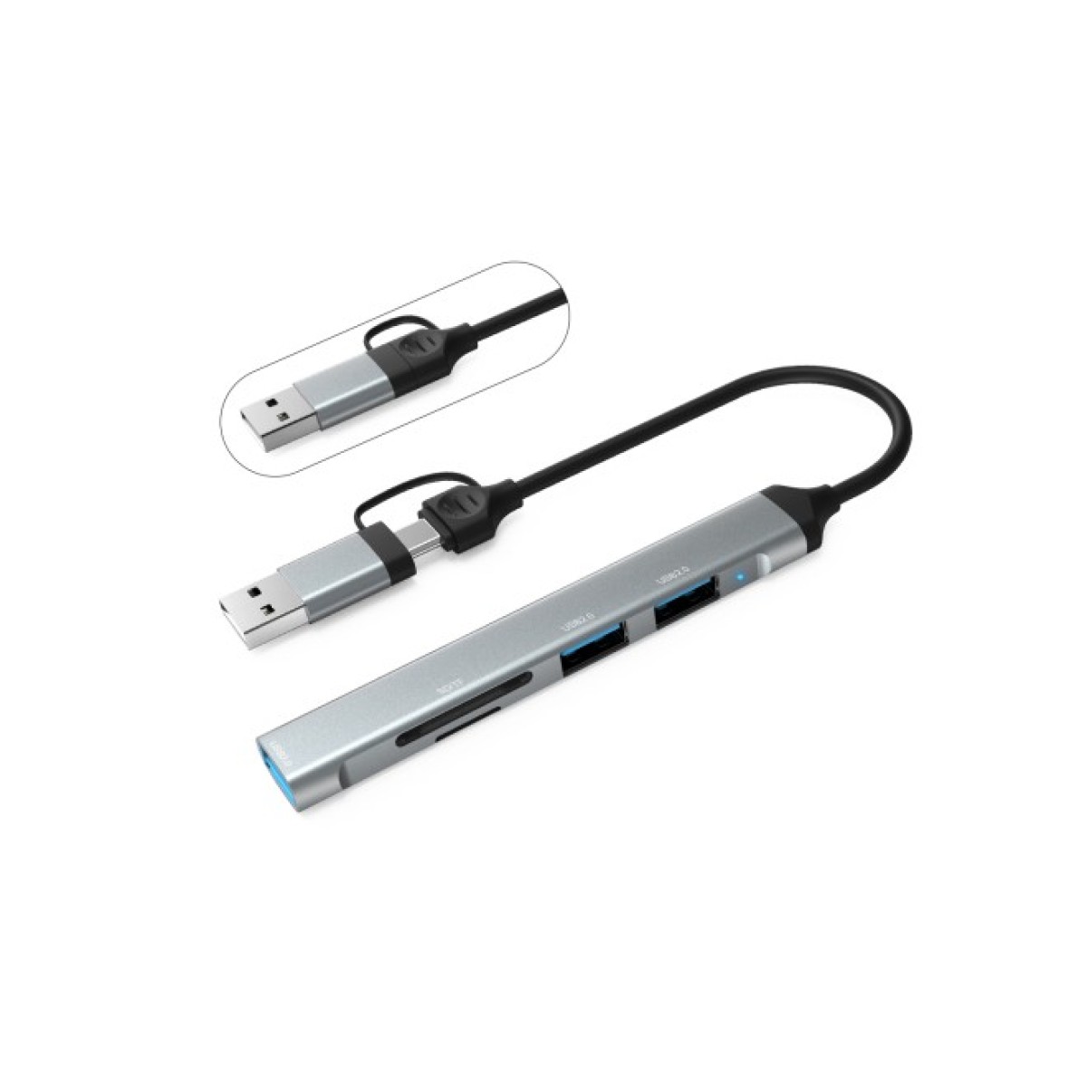Концентратор Dynamode 5-in-1 USB Type-C/Type-A to 1хUSB3.0, 2xUSB 2.0, card-reader SD/MicroSD (DM-UH-514) 256_256.jpg