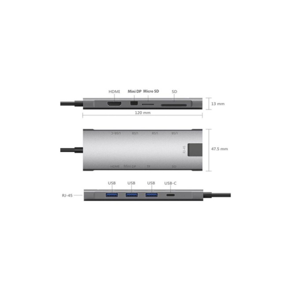 Концентратор Dynamode USB Type-C to HDMI 4K + Mini DP + 3хUSB3.0 + Gigabit RJ45+ U (Dock-9-in-1-TypeC-HDMI-Mini-DP-USB3.0-RJ45) 98_98.jpg - фото 5