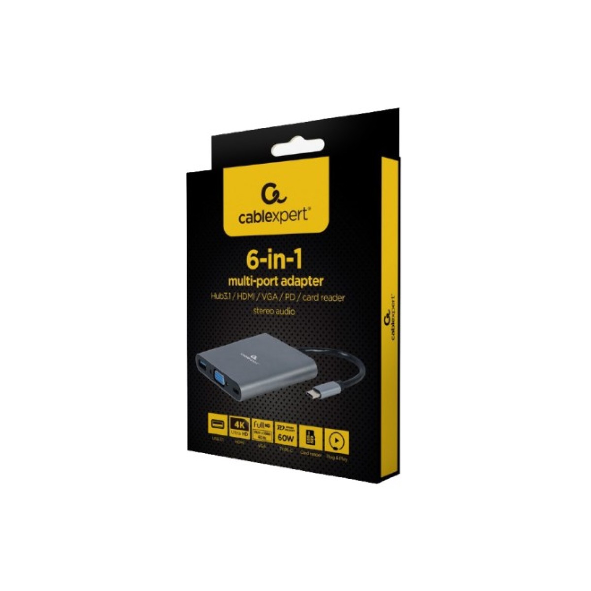 Концентратор Cablexpert USB-C 6-in-1 (Hub3.1/HDMI/VGA/PD/card-reader/audio) (A-CM-COMBO6-01) 98_98.jpg - фото 2