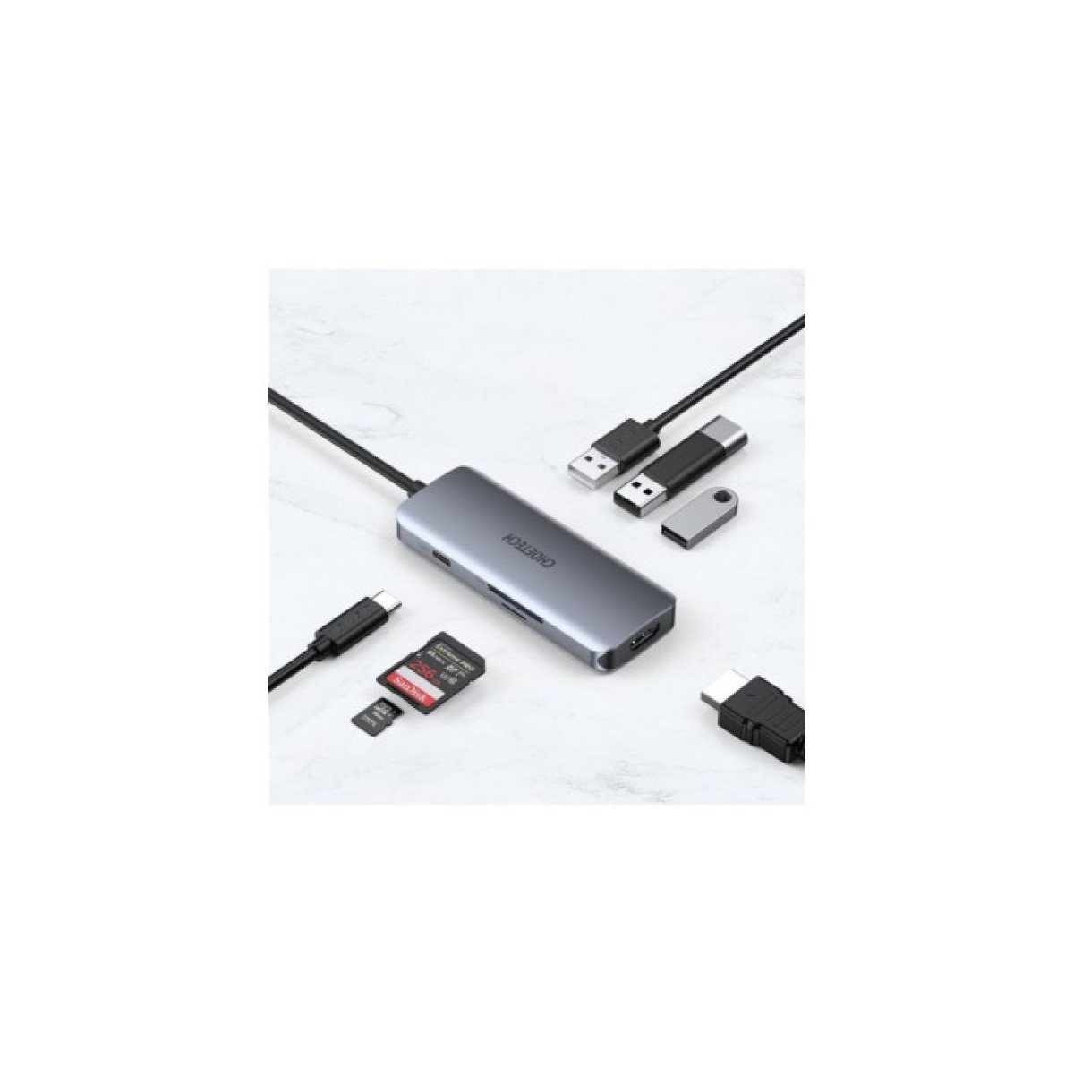 Концентратор Choetech USB-C 7-in-1 (HDMI/PD/CR/USB-A/USB-C) alum (HUB-M19-GY) 98_98.jpg - фото 4