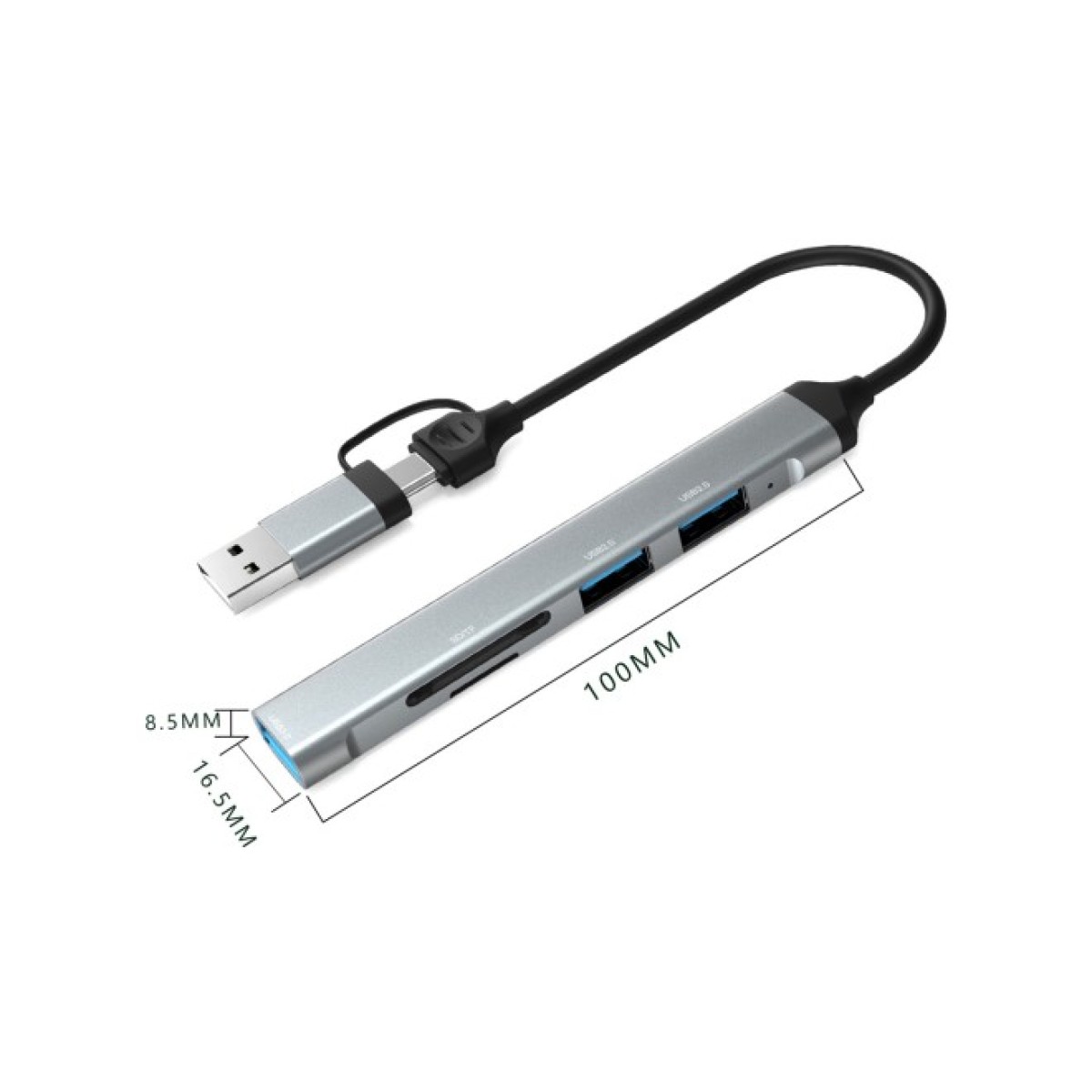 Концентратор Dynamode 5-in-1 USB Type-C/Type-A to 1хUSB3.0, 2xUSB 2.0, card-reader SD/MicroSD (DM-UH-514) 98_98.jpg - фото 3