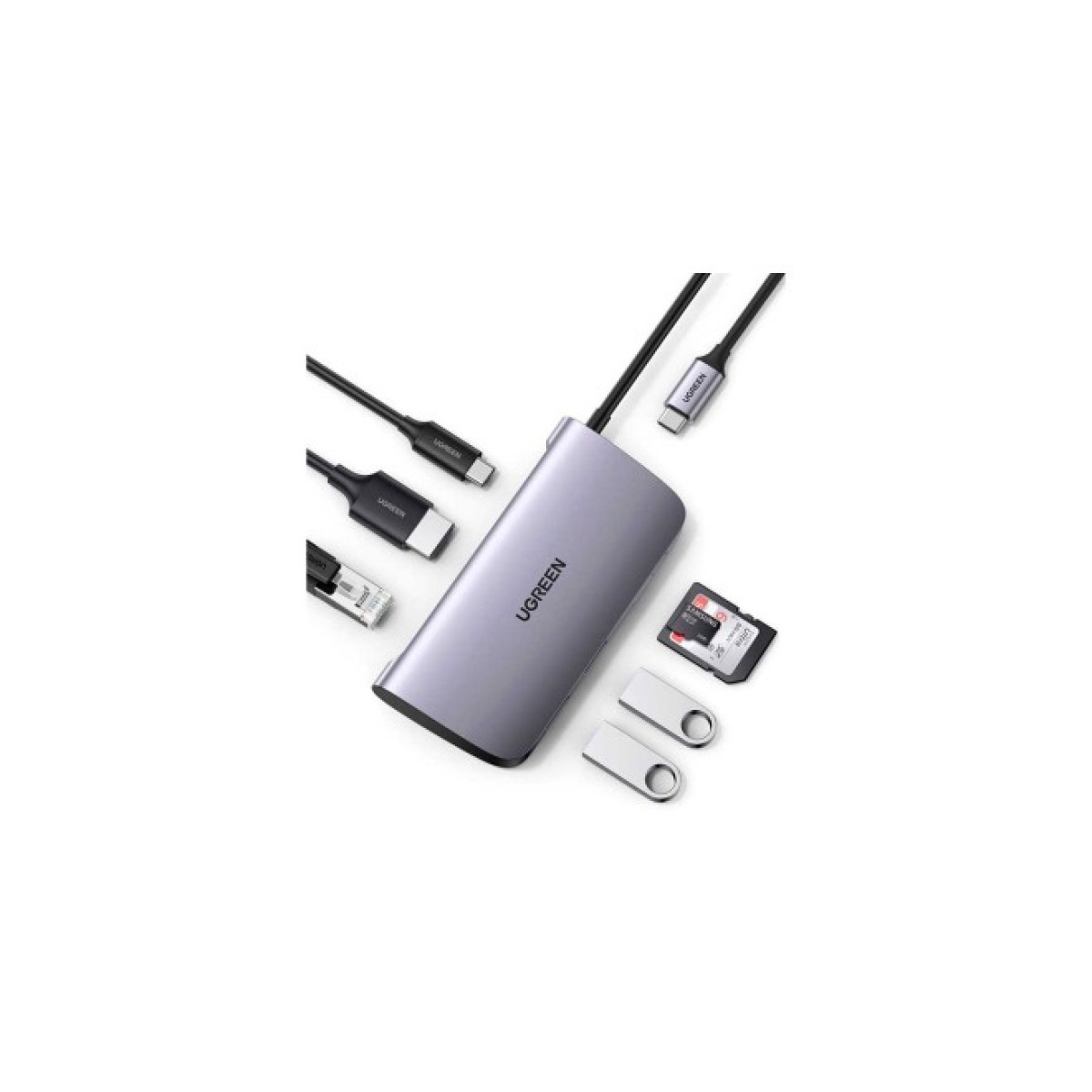 Концентратор Ugreen USB3.0 Type-C to USB 3.0x2/HDMI/RJ45/SD/TF/PD CM212 gray (50852) 98_98.jpg - фото 8