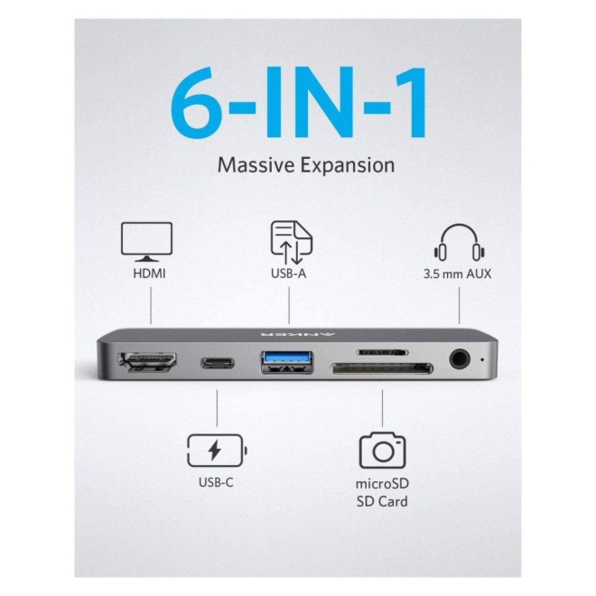 Концентратор Anker PowerExpand Direct 6-in-1 USB-C PD Media Hub (Gray) (A83620A1) 98_98.jpg - фото 5